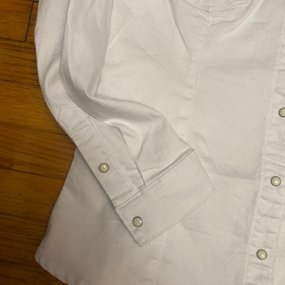 True Religion Western White Shirt Jacket W/Pearl Snaps Denim Stretch Size XL - Picture 3 of 9